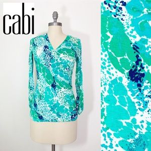 Cabi Faux Wrap V neck Shirt green blue small